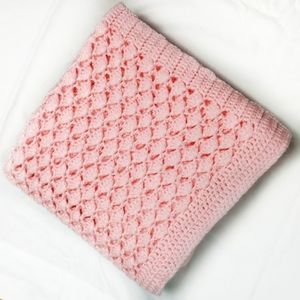 Hand Crochet Baby Blanket Pink Soft Knit Afghan Co